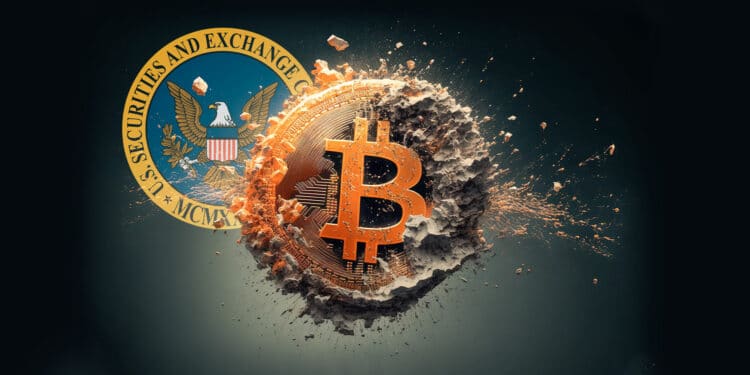 Logo de la SEC y bitcoin.