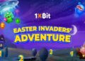Pancarta promocional del torneo La Aventura de los Invasores de Pascua de 1xBit.
