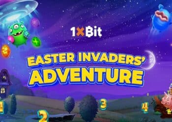 Pancarta promocional del torneo La Aventura de los Invasores de Pascua de 1xBit.