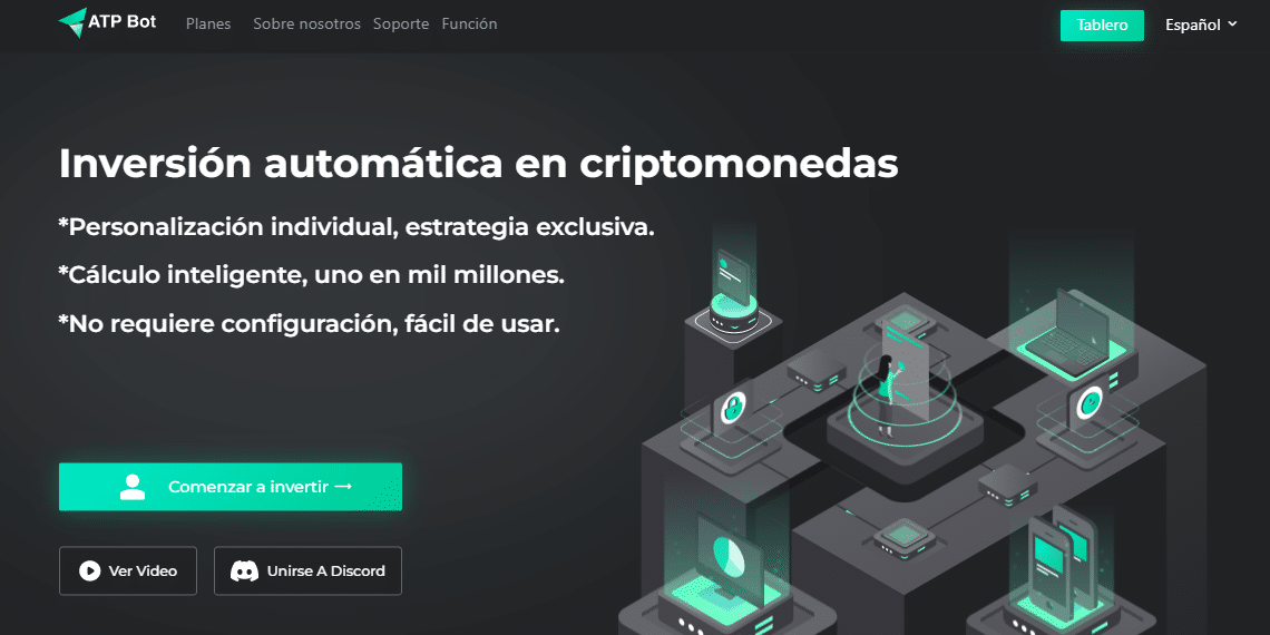 Pancarta promocional del bot ATPBot de IA-Trading de criptomonedas.