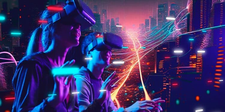 Una pareja joven con lentes de realidad virtual
