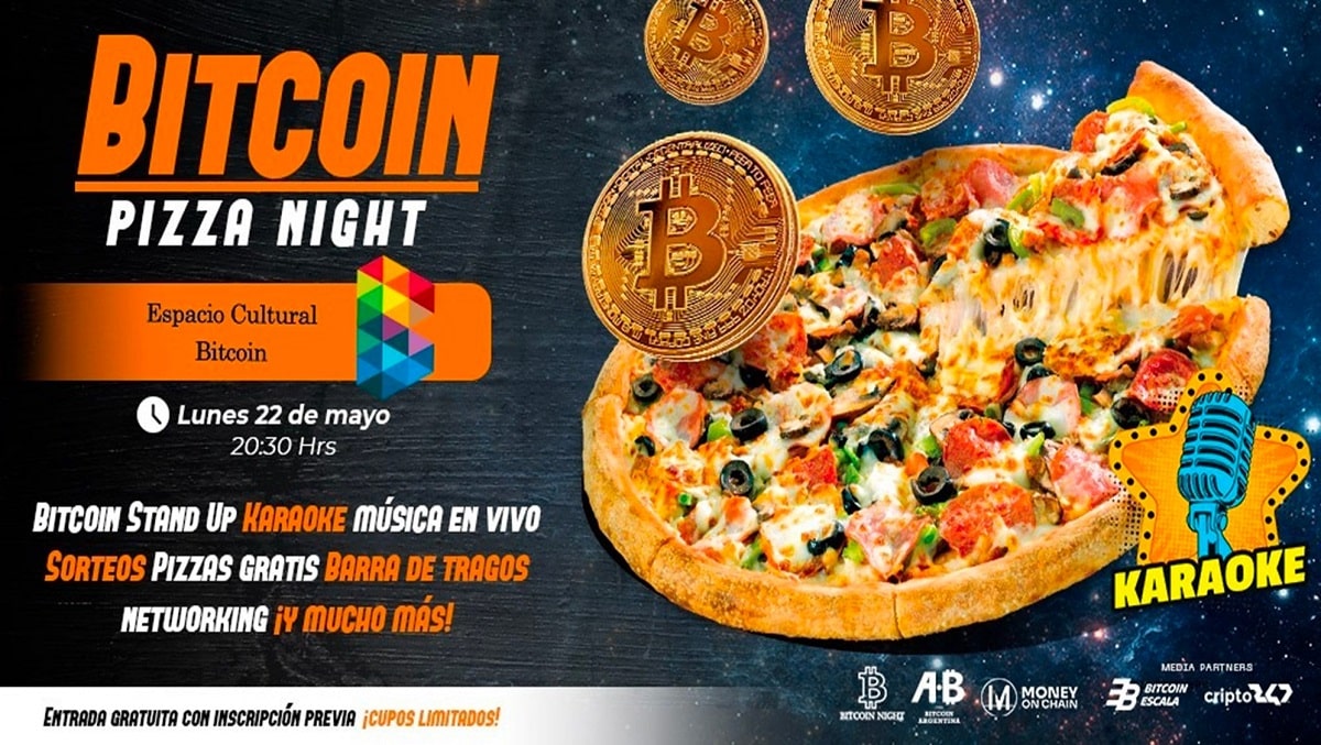 Pancarta Promocional del Bitcoin Pizza Night.