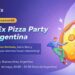 Pancarta promocional del CoinEx Pizza Party en Argentina.