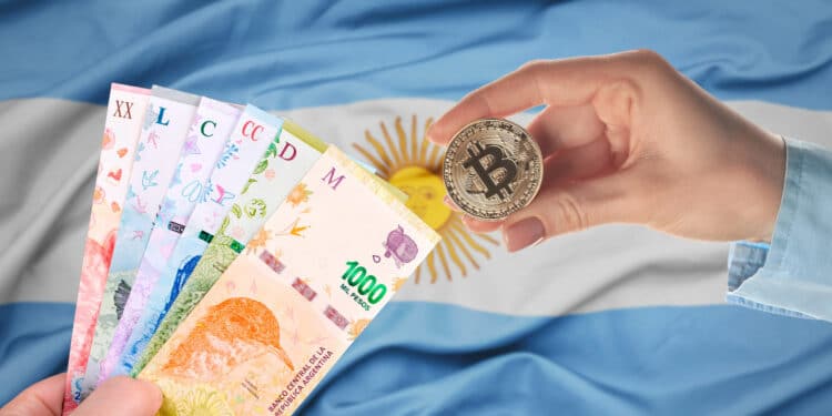 Pesos argentinos y bitcoin.