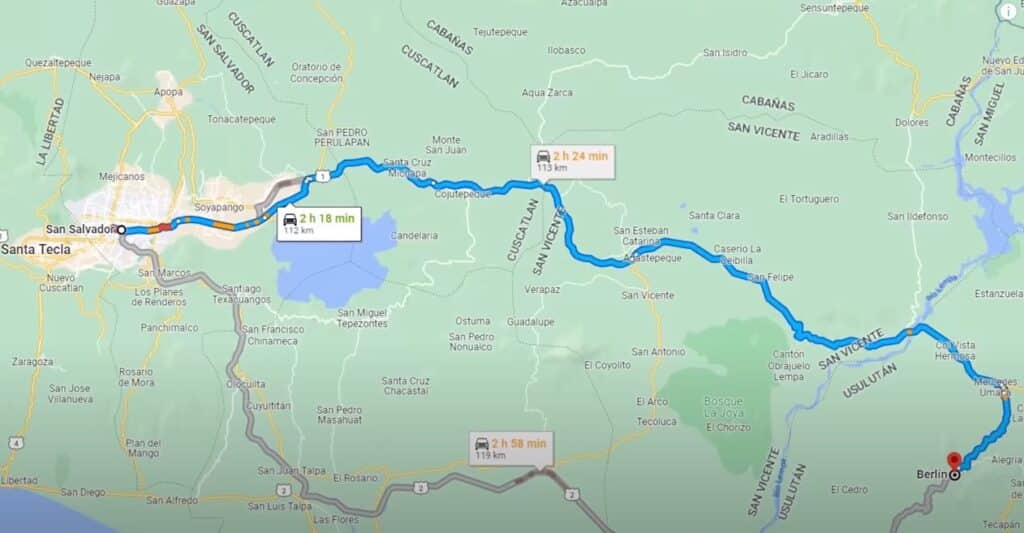 mapa muestra distancia entre berlín y San Salvador