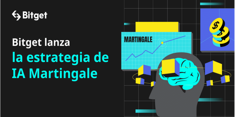 Pancarta promocional del servicio de estrategia de Martingala con IA de Bitget.