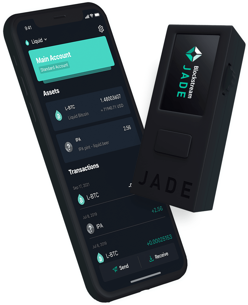 Wallets de bitcoin software Green y hardware Jade de la empresa Blockstrream.