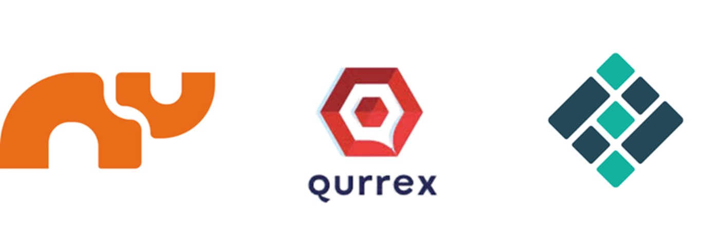 Logos of the Hybrid Exchange Rhino.fi, Qurrex and Fidoo.