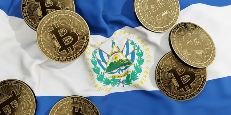 Bitcoin y bandera de El Salvador.