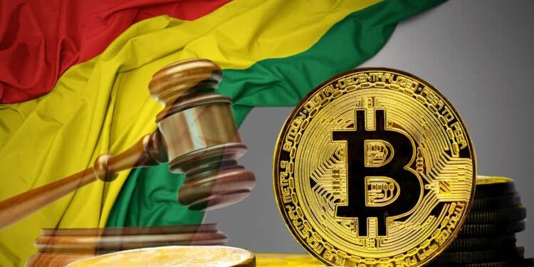 Bitcoin y bandera de Bolivia.
