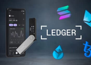 Logo de Ledger Live y criptomonedas.