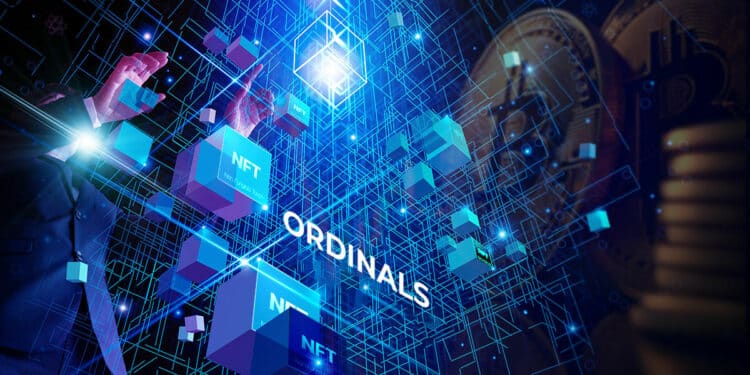 persona detrás de red de nft ordinals con moneda de bitcoin en el fondo