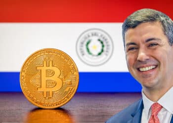 Santiago Peña, bitcoin y bandera de Paraguay.