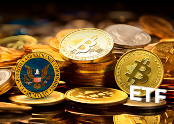 Logo de la sec, bitcoin y etf.