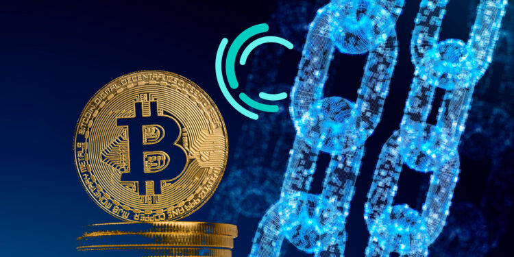 Bitcoin, cadenas y logo de Liquid.