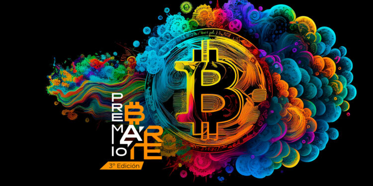 Bitcoin y logo de Premio B Arte 2023.