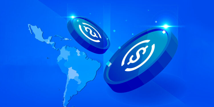 USD Coin y mapa de Latinoamerica.