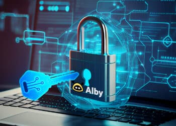 Llave, candado y logo de la wallet bitcoin Alby.