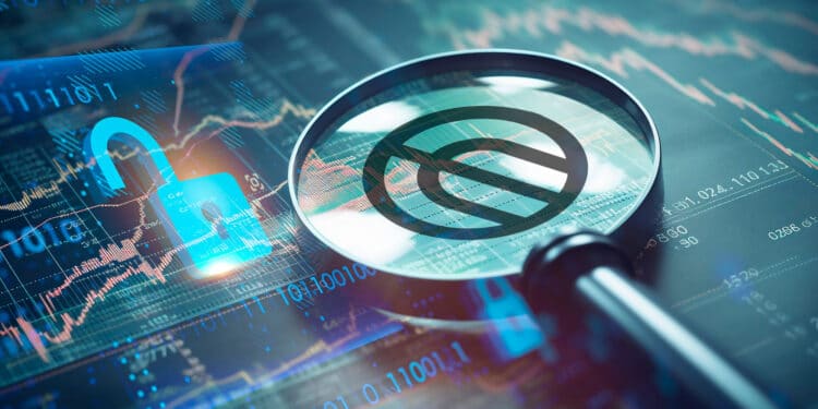 Worldcoin, lupa y candado abierto.