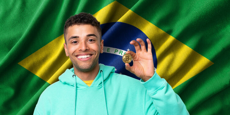 Brasilero, bitcoin y bandera de Brasil.