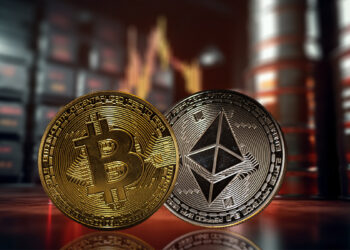 monedas de bitcoin y ethereum con barriles de petroleo y grafico de precio en el fondo