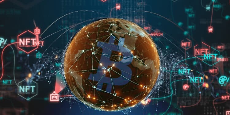 globo de bitcoin conectado en red de nft
