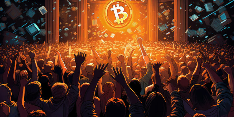 personas celebrando bitcoin