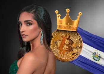 Alejandra Guajardo, bitcoin y bandera de El Salvador.