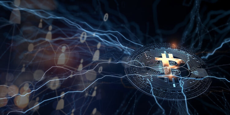 moneda de bitcoin en lightning network junto a red de usuarios