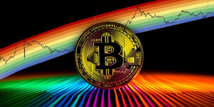 Bitcoin y gráfico arcoíris.