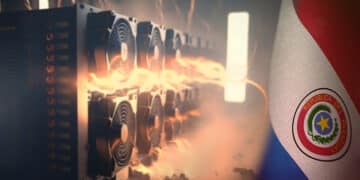 bandera de Paraguay con mineros asic en el fondo