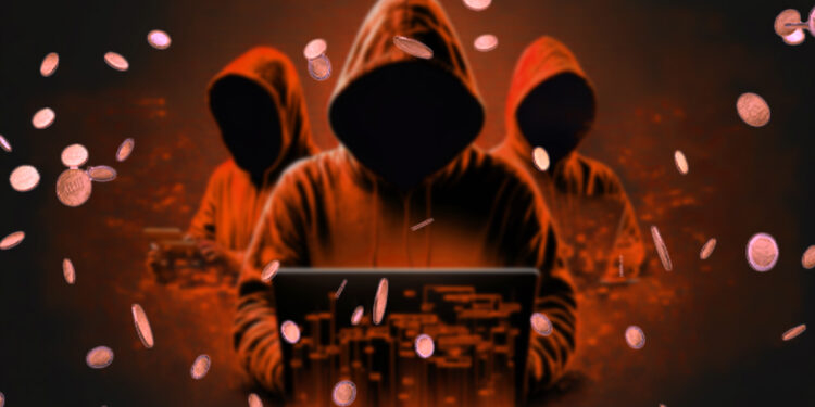 hackers con monedas cayendo a su alrededor