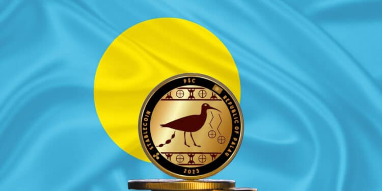 Bandera de República de Palau y stablecoin.