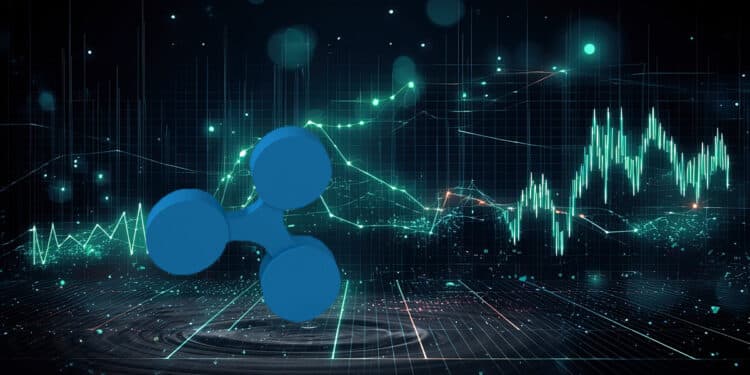 logo de ripple sobre plataforma digital con grafico de precio en el fondo
