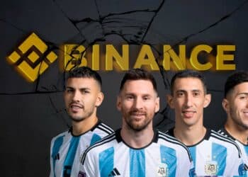 Selección argentina y logo de Binance roto.