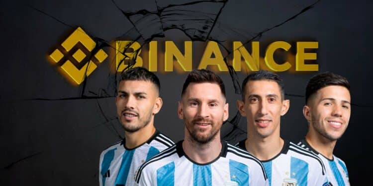 Selección argentina y logo de Binance roto.