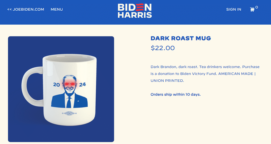 Biden mug with laser beam eyes.