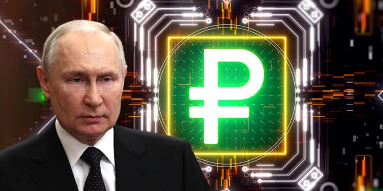 vladimir putin con rublo digital en el fondo