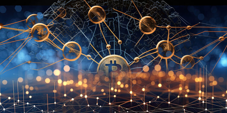 nodos de bitcoin conectandose con interfaz digital