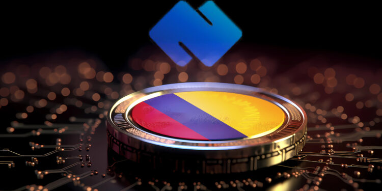 moneda con bandera de colombia y logo de num finance