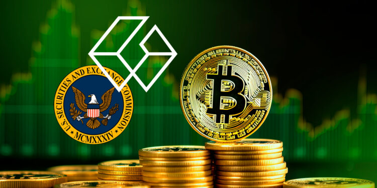 Bitcoin, SEC y logo de Grayscale.