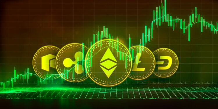 Altcoins y gráfico en subida.