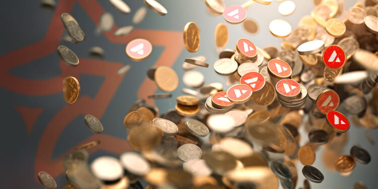 monedas de avalanche cayendo junto a otras monedas con logo de Stars Arena en el fondo