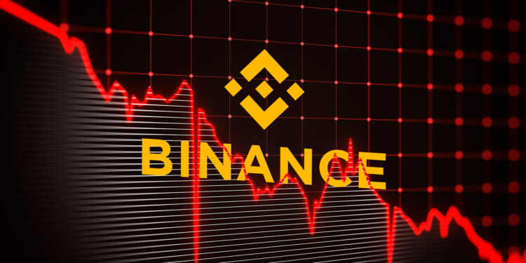 Logo de Binance y gráfico en caída.