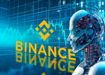 Logo de Binance y bot de trading.