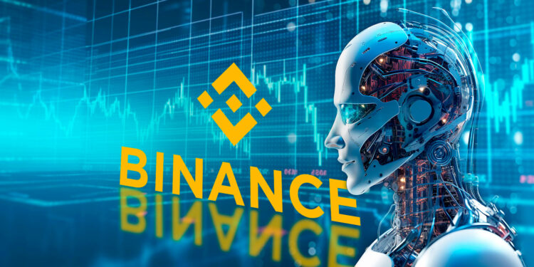 Logo de Binance y bot de trading.