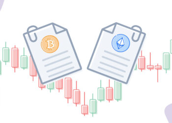 Contratos ETF de Bitcoin y Ethereum en una imagen artística con rayas de trading en el mercado.