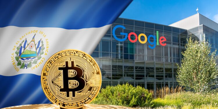 Bitcoin, bandera de El Salvador y Google.