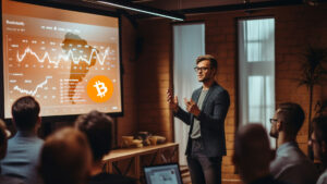 Aula con jóvenes aprendiendo sobre bitcoin y mapa de Latinoamerica.