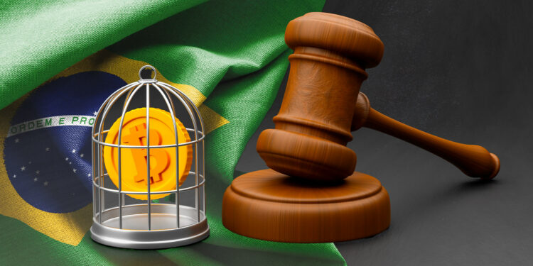 Ley bitcoin y bandera de Brasil.